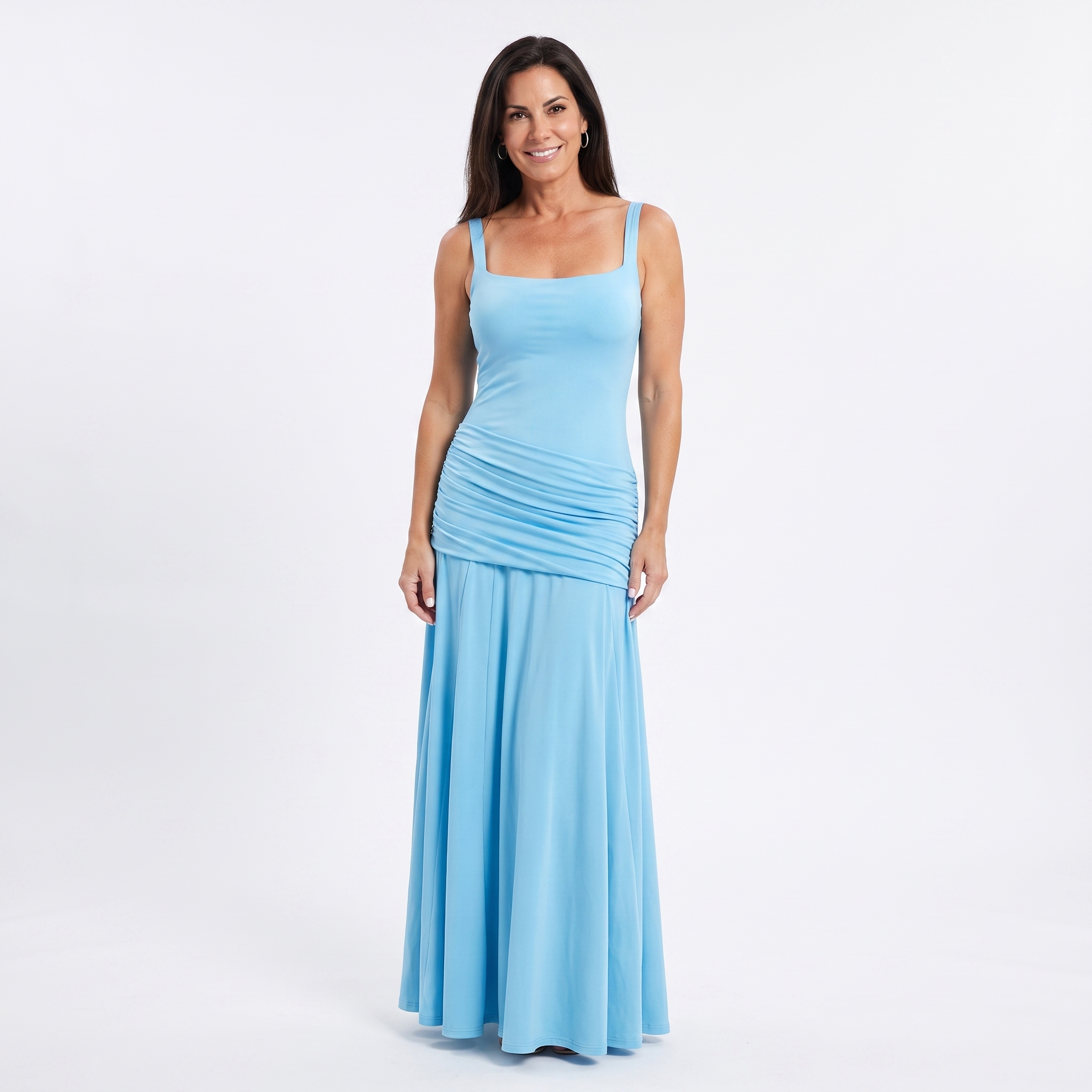 The Celeste — Ruched Waist Maxi Dress in Sky Blue