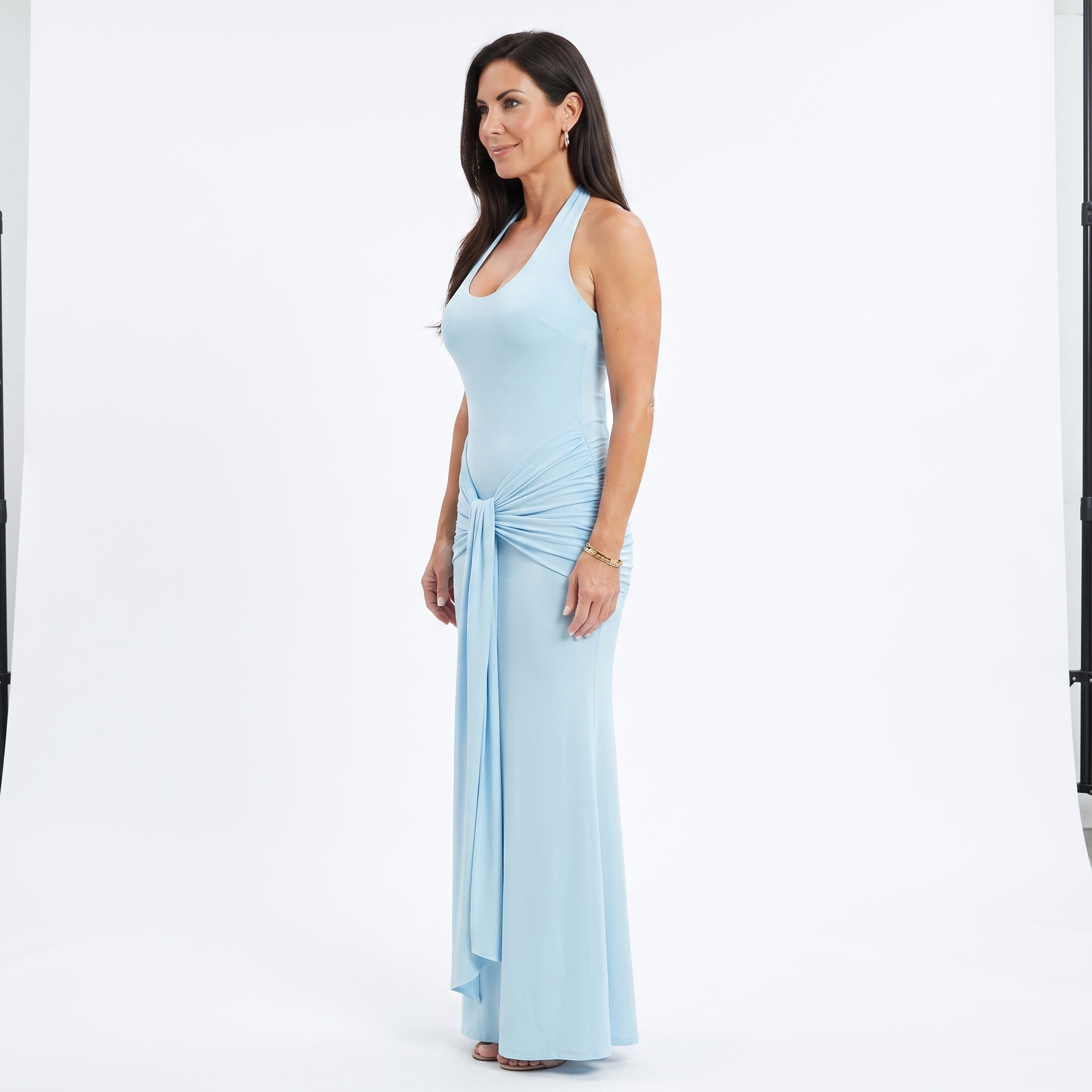 The Odette — Halter Knot Drape Maxi Dress in Sky Blue