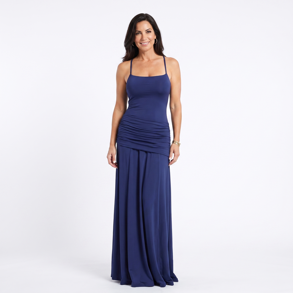 The Celeste — Ruched Waist Maxi Dress Navy